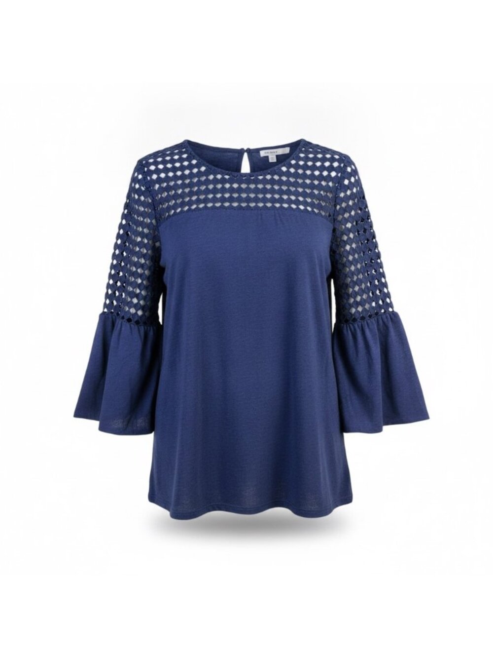 Chicos Womens Navy Top Bell Sleeves Blue Perforated Style Sz XL